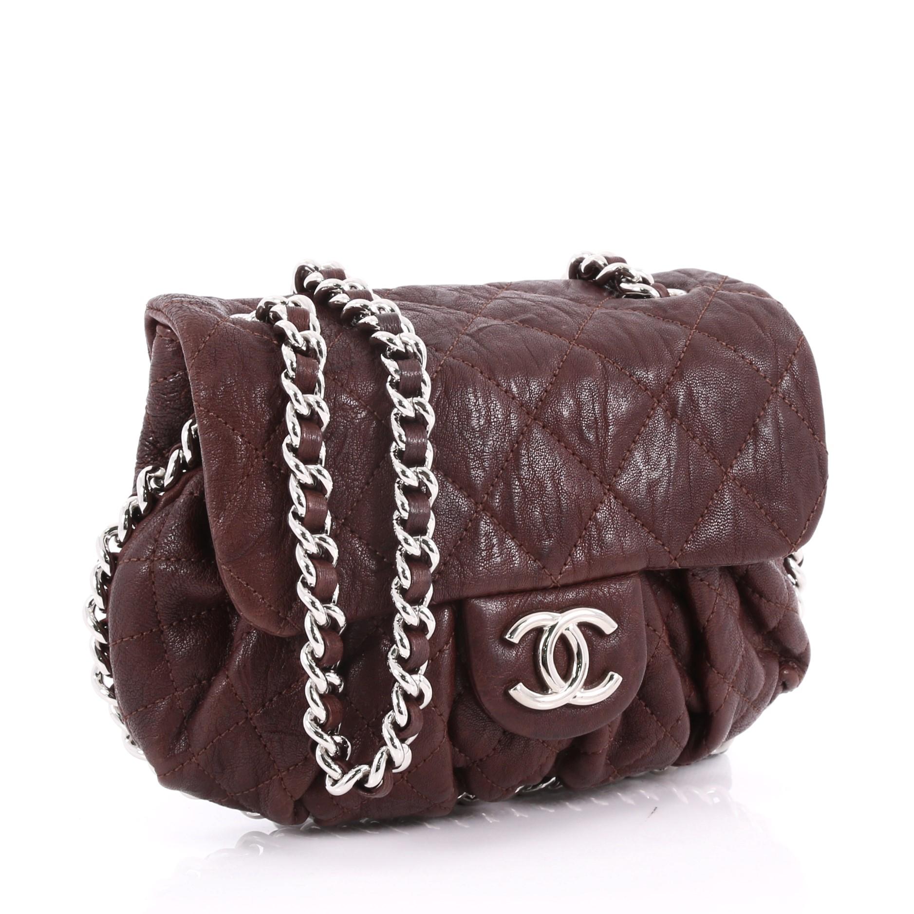 Black Chanel Chain Around Flap Bag Quilted Leather Small