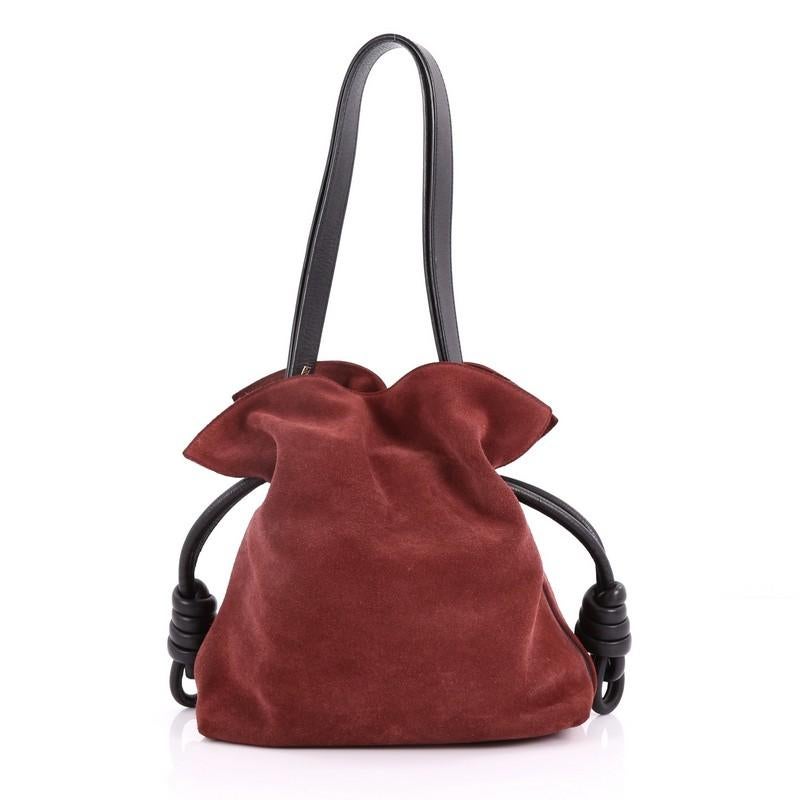 Brown Loewe Flamenco Knot Bag Suede Medium