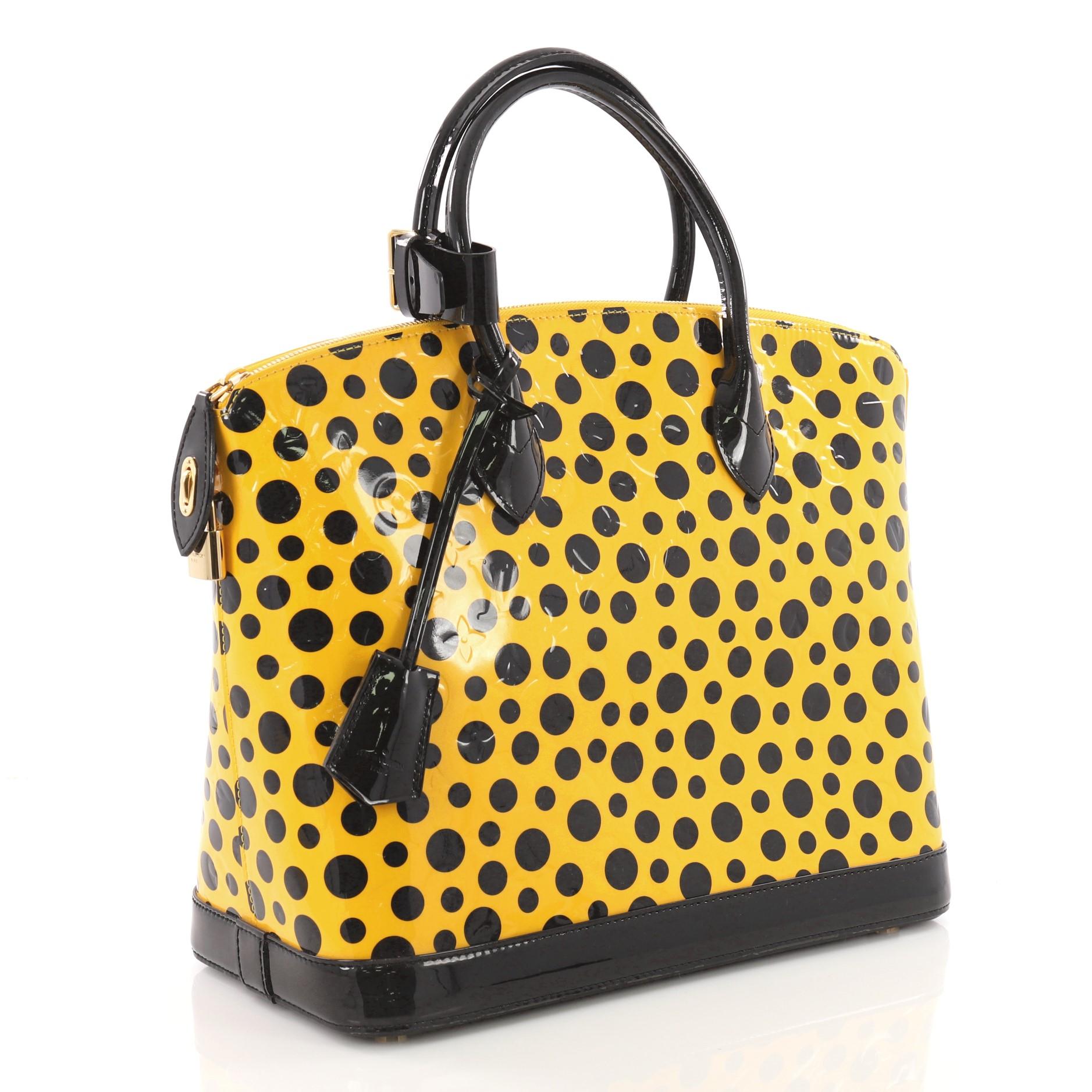 Yellow Louis Vuitton Lockit Handbag Monogram Vernis Kusama Infinity Dots MM