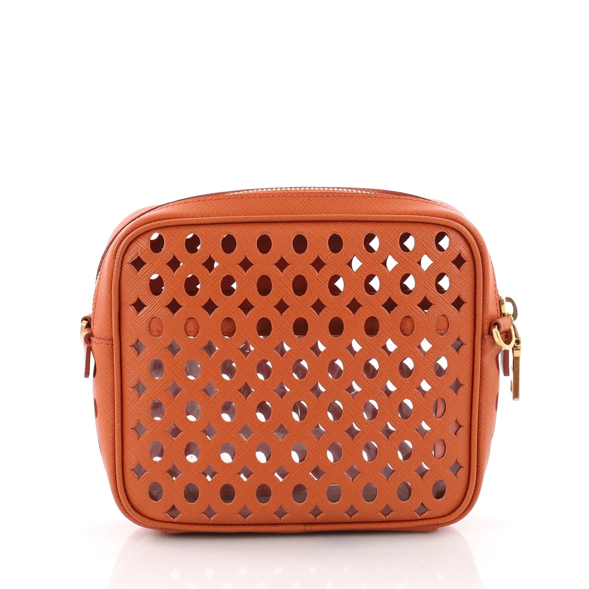 Prada Zip Crossbody Bag Perforated Saffiano Leather Mini In Good Condition In NY, NY