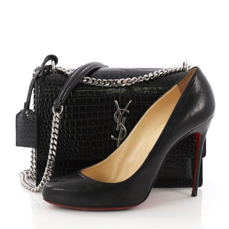 Saint Laurent Sunset Crossbody Bag Crocodile Embossed Leather Medium at