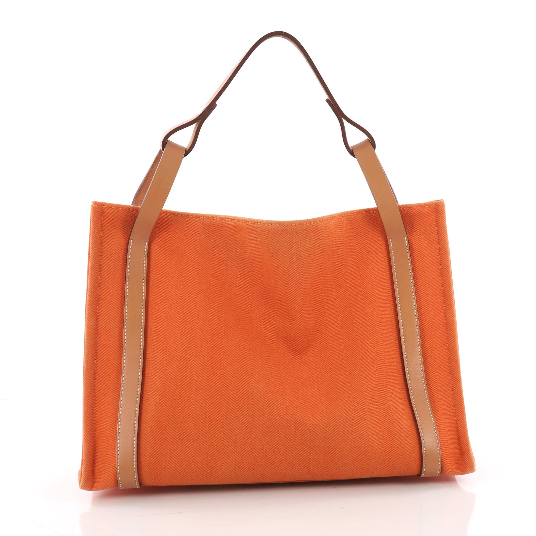 Orange Hermes Cabalicol Tote Toile with Leather PM