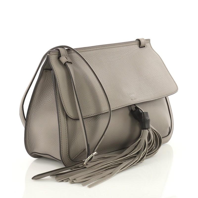 Gray Gucci Bamboo Daily Flap Bag Leather
