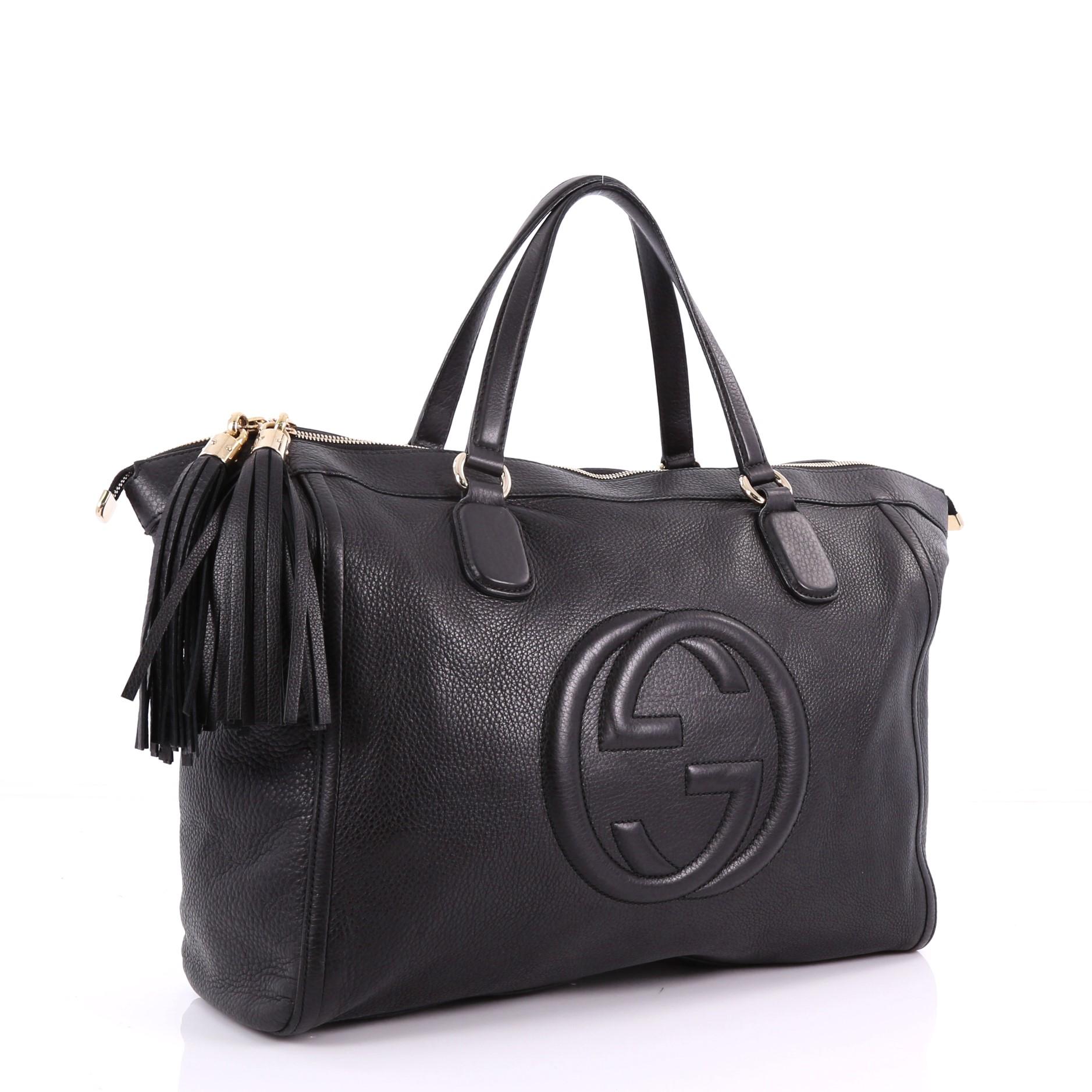 Black Gucci Soho Zip Tote Leather Large