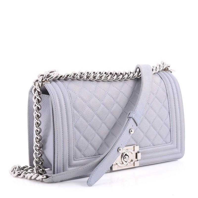 Gray Chanel Boy Flap Bag Quilted Caviar Old Medium