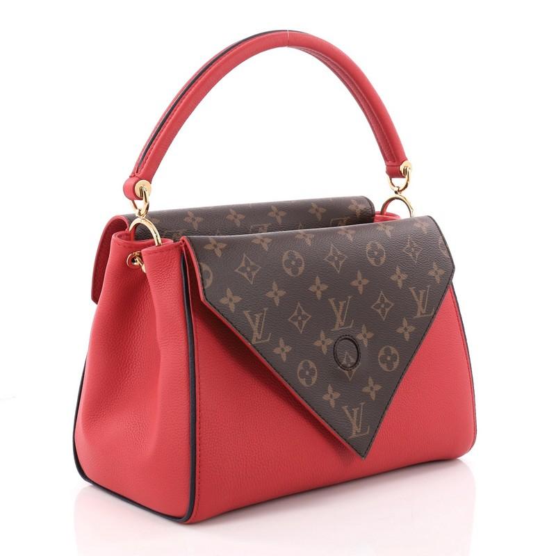 Red Louis Vuitton Double V Handbag Calfskin and Monogram Canvas