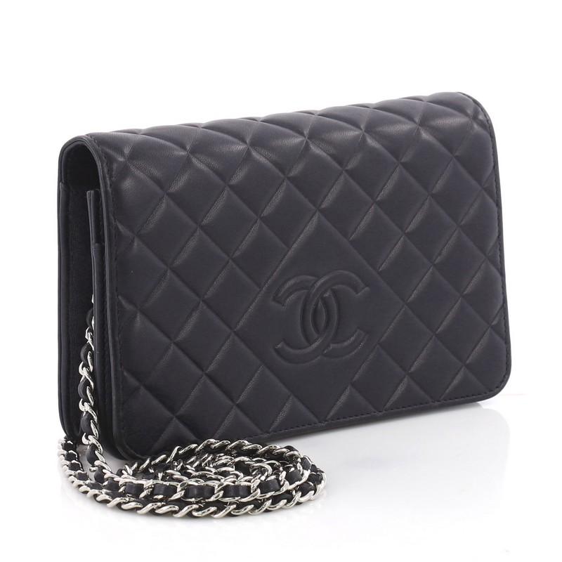 Black Chanel Diamond CC Wallet on Chain Quilted Lambskin