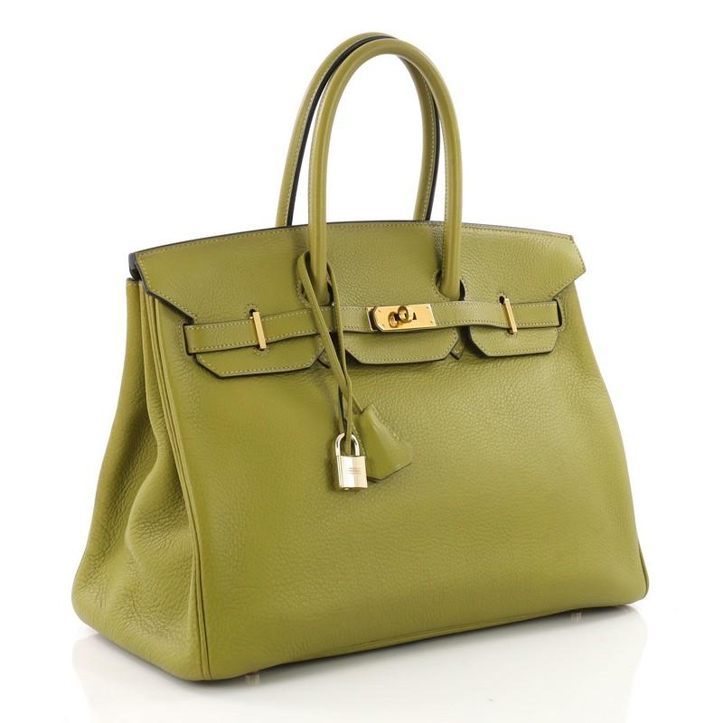 Brown Hermes Birkin Handbag Vert Chartreuse Clemence