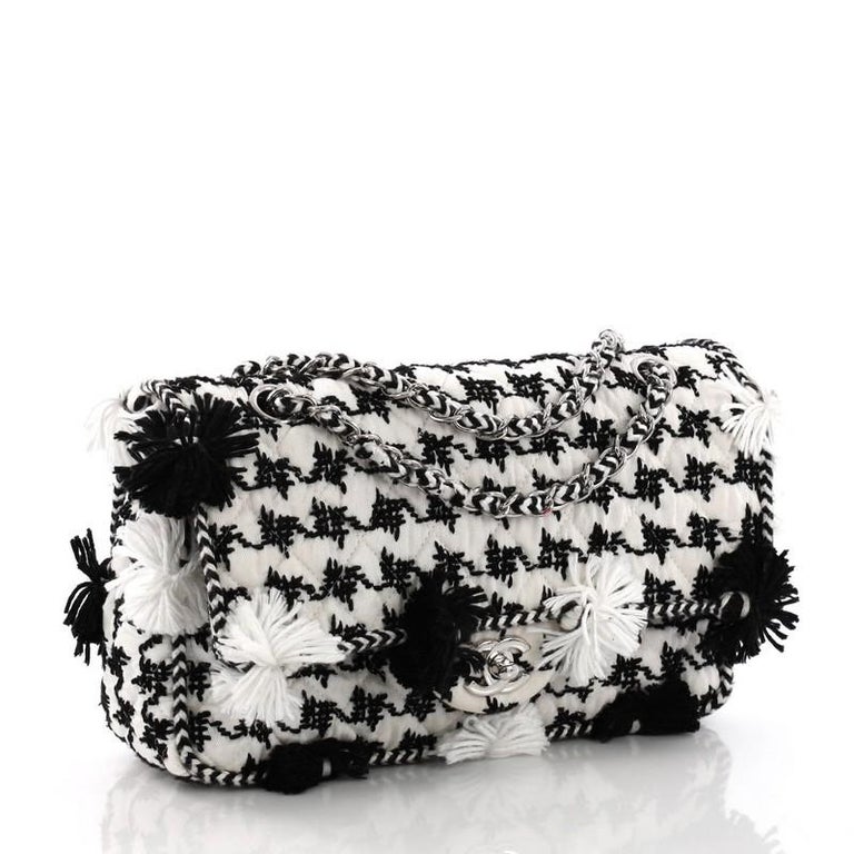 Chanel Limited Edition Pom Pom Flap Bag Houndstooth Print Quilted ...