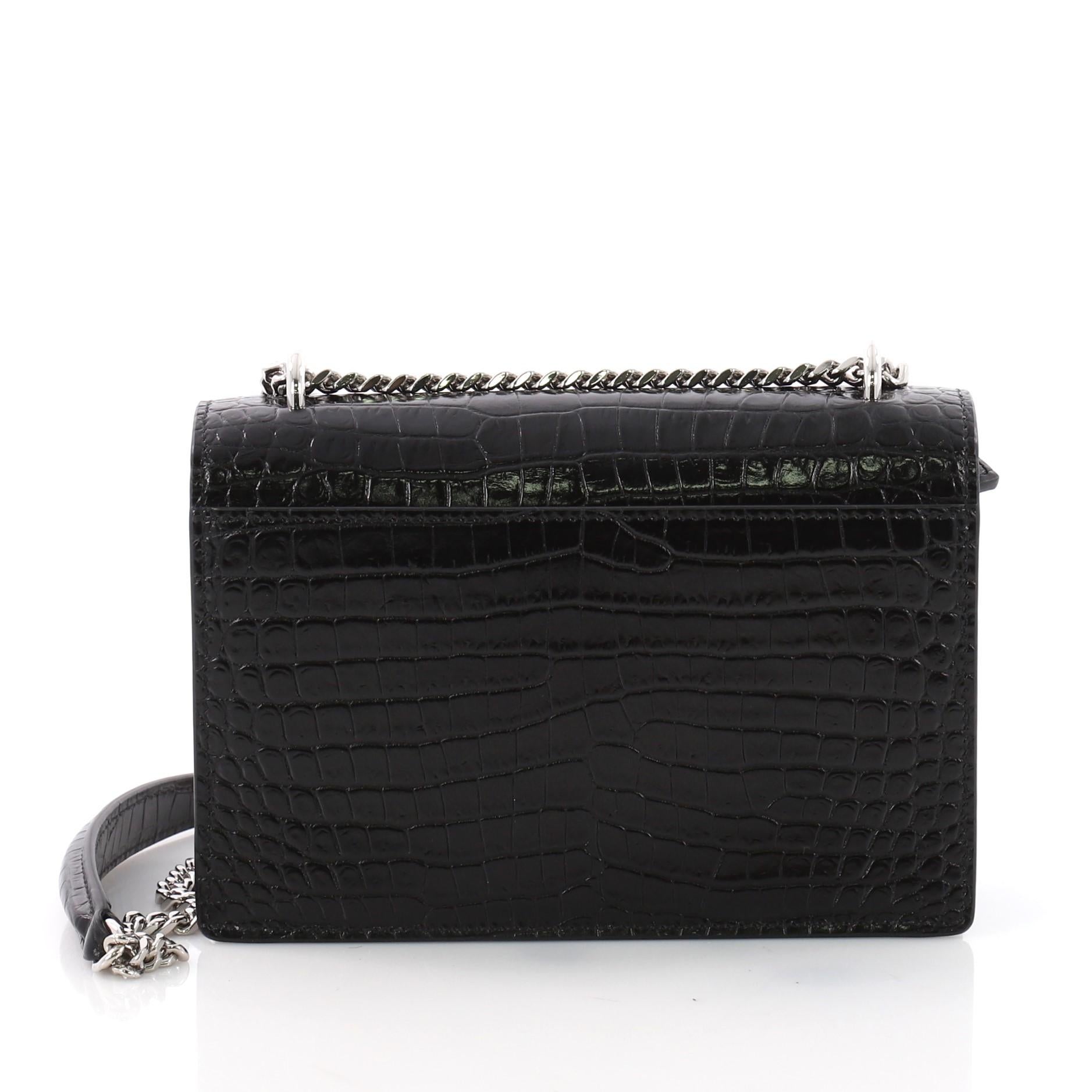 sunset chain wallet in crocodile embossed shiny leather