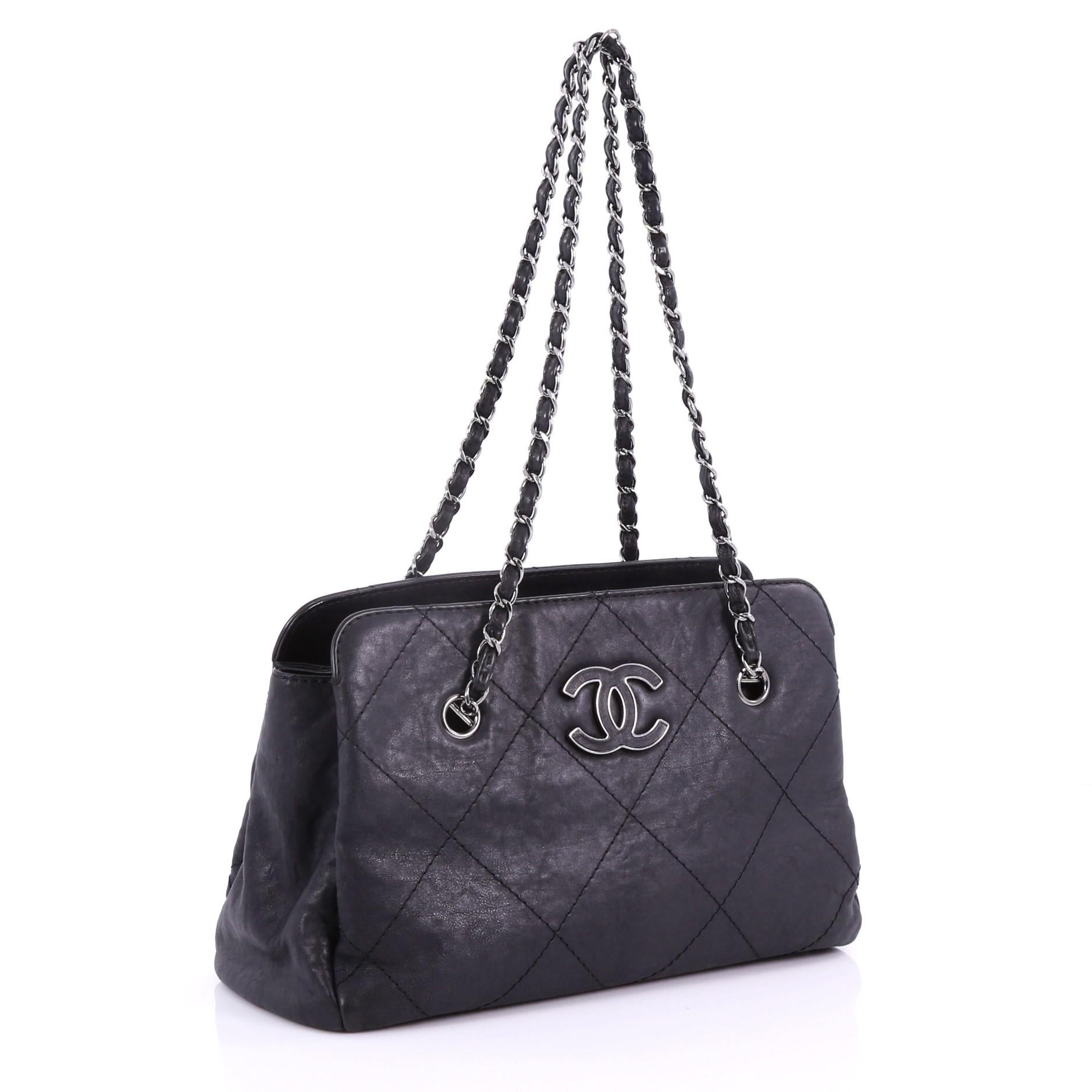 Black Chanel Hamptons Shopping Tote Quilted Calfskin Small
