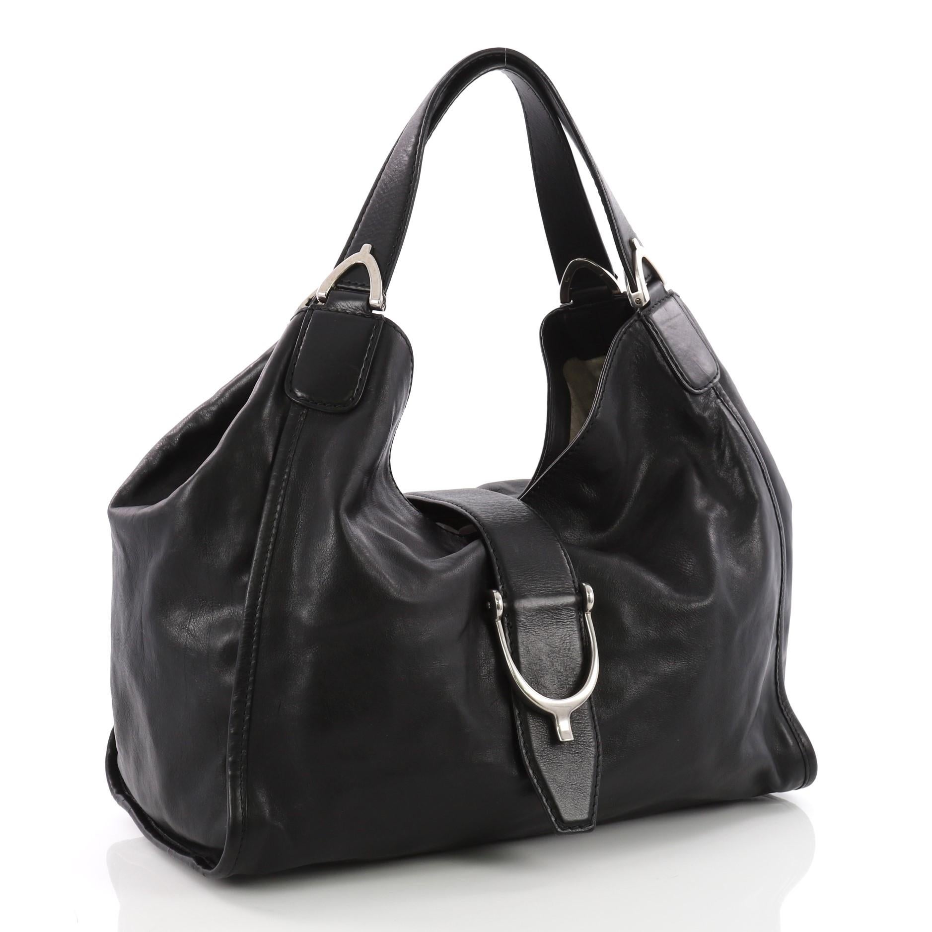 Black Gucci Soft Stirrup Tote Leather Large