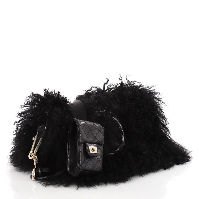 Black Chanel Tibet Flap Messenger Fur and Leather Medium