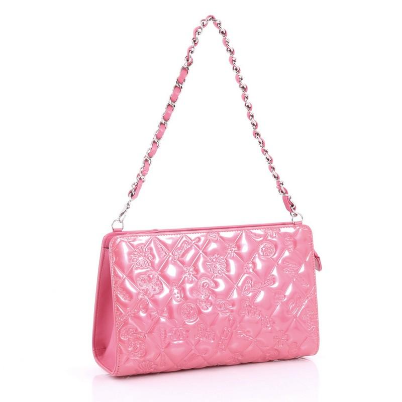 Pink Chanel Lucky Symbols Pochette Embossed Quilted Patent