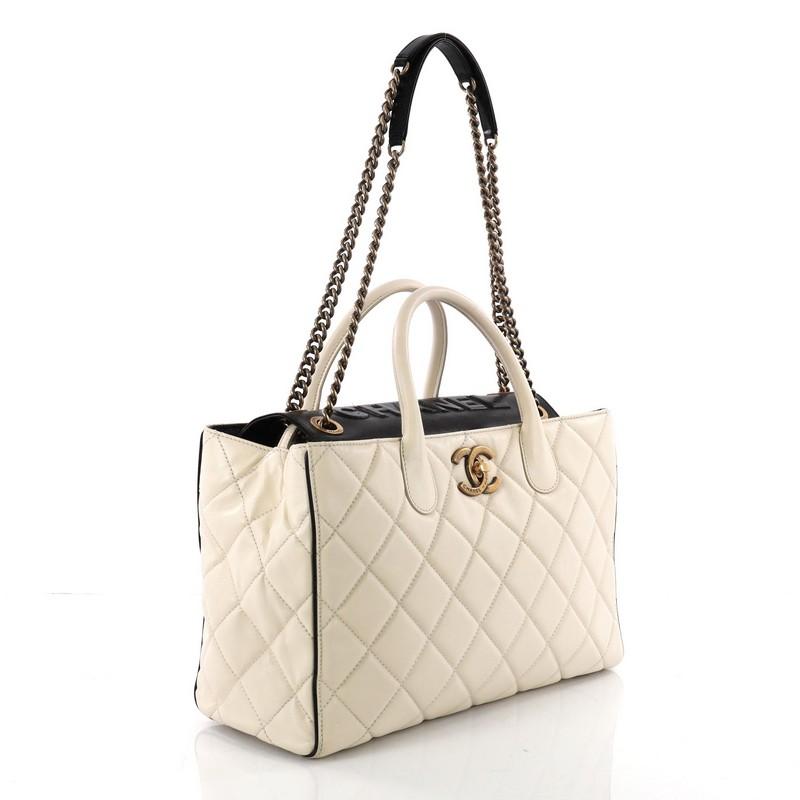 Beige Chanel Portobello Logo Tote Quilted Lambskin Large