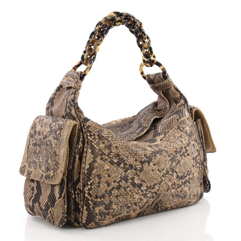 Brown Bottega Veneta Cocker Hobo Intrecciato Python