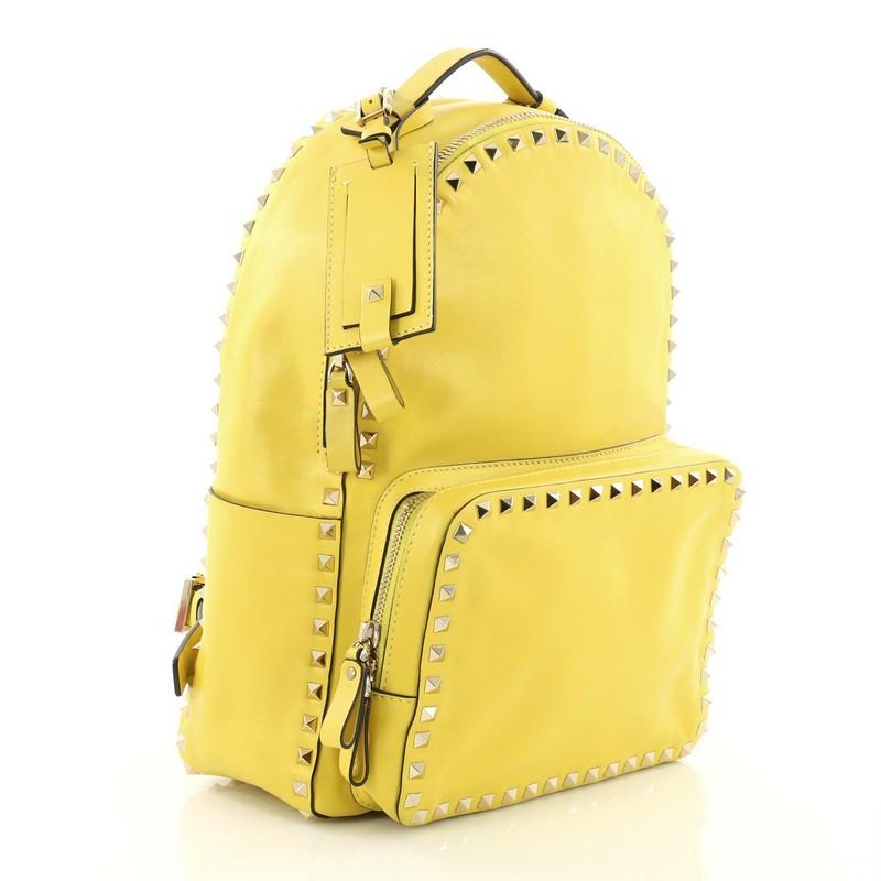 Yellow Valentino Rockstud Backpack Leather Medium