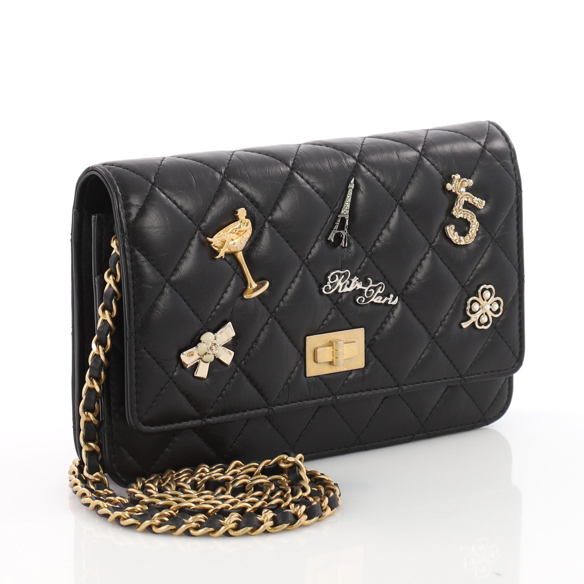 Black Chanel Lucky Charms Reissue Wallet on Chain Quilted Calfskin