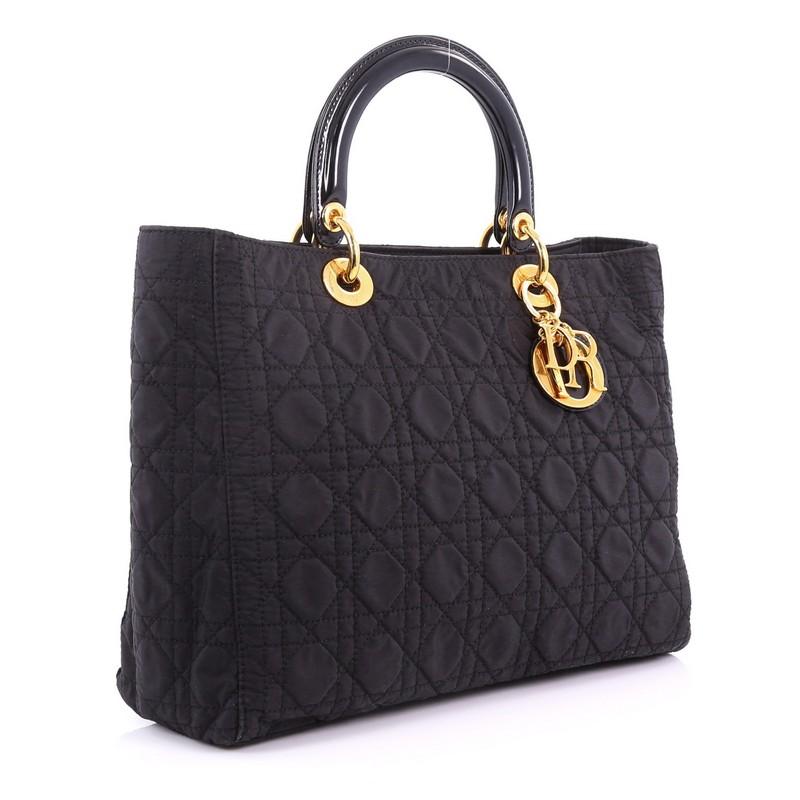 Black Christian Dior Lady Dior Handbag Cannage Quilt Nylon Large