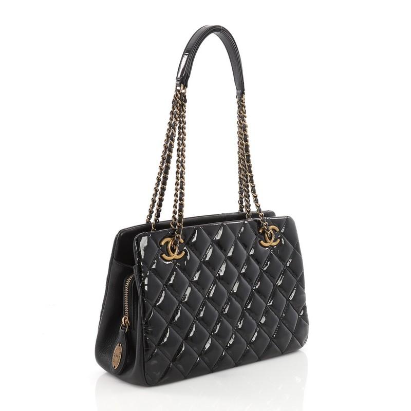 Black Chanel Eyelet Tote Quilted Patent Small