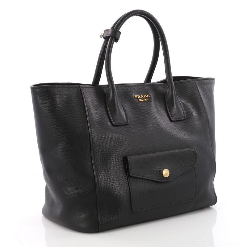 Black Prada Front Pocket Convertible Tote Saffiano Leather