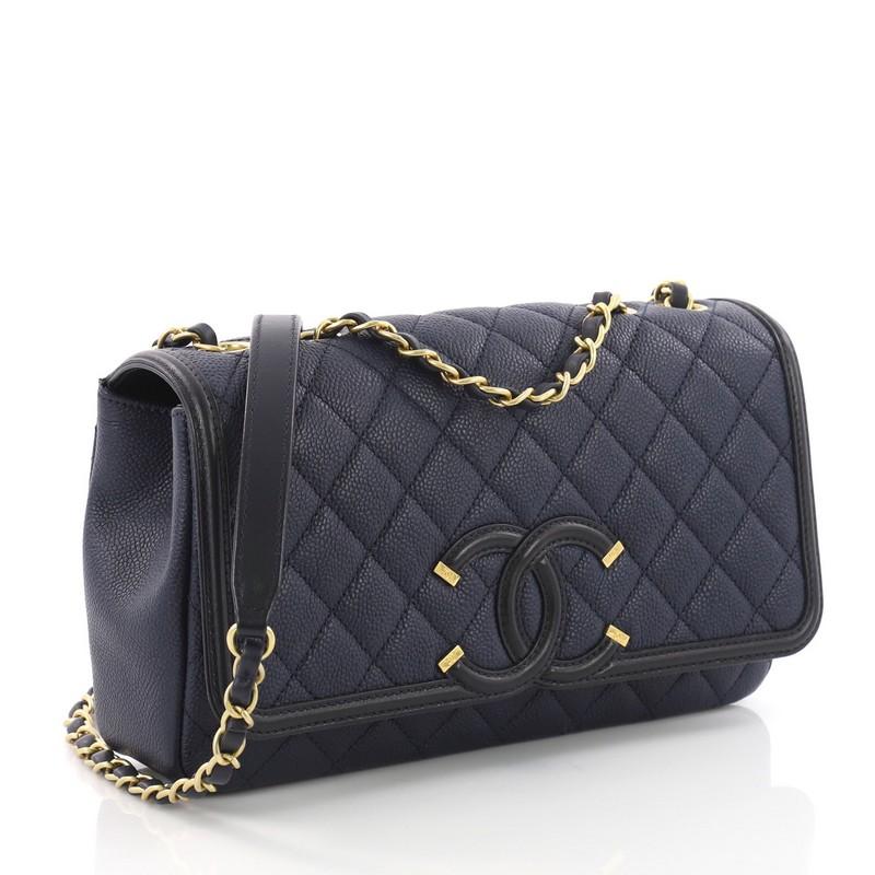 Black Chanel Filigree Flap Bag Quilted Caviar Medium