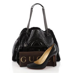 Gucci Soho Chain Strap Shoulder Bag Patent and Shearling Medium