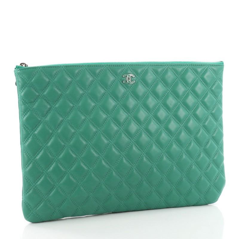 Blue Chanel O Case Clutch Quilted Lambskin Large