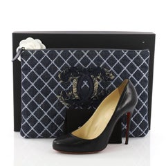 Chanel O Case Clutch Quilted Denim Large
