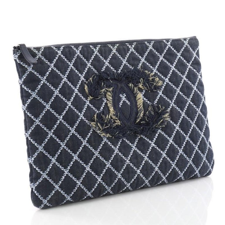 Chanel O Case Clutch Quilted Denim Large at 1stDibs | chanel o case large, chanel o'case clutch