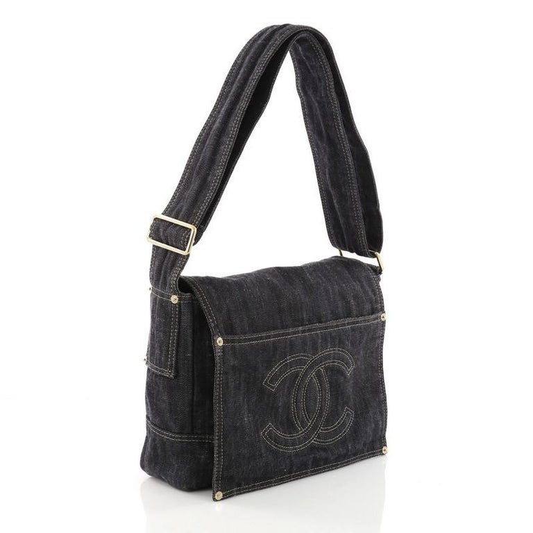 Chanel Vintage CC Flap Messenger Bag Denim Medium at 1stDibs