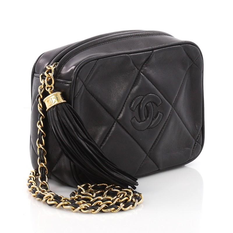 Black Chanel Vintage Diamond CC Camera Bag Quilted Leather Small