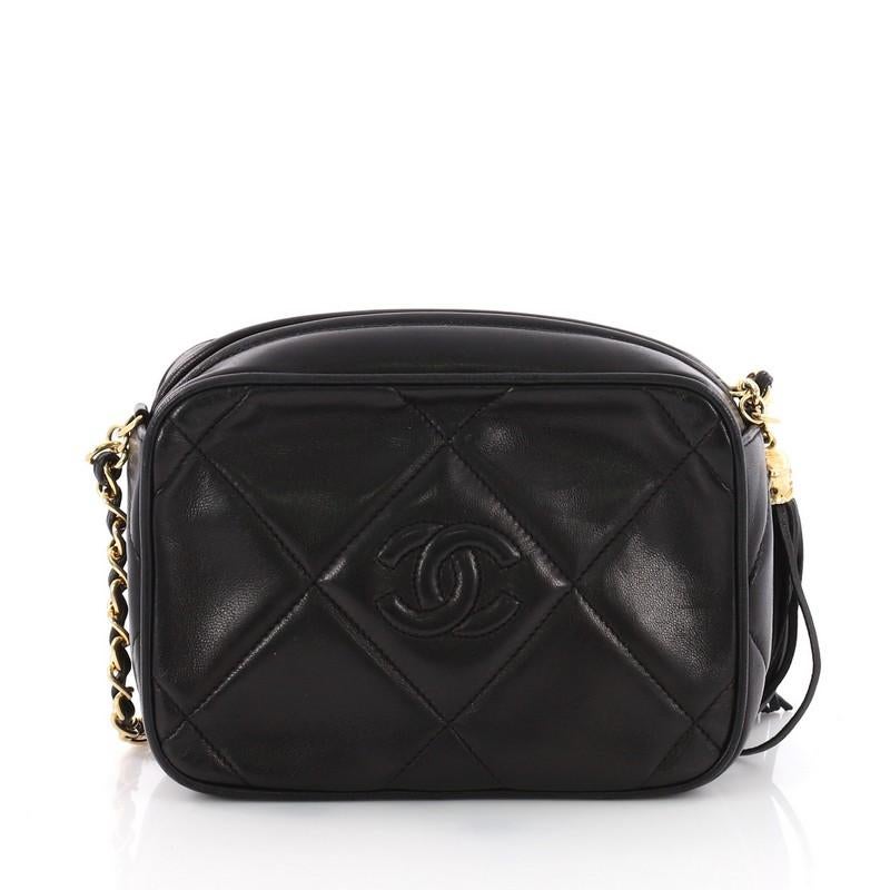 Chanel Vintage Diamond CC Camera Bag Quilted Leather Small In Good Condition In NY, NY