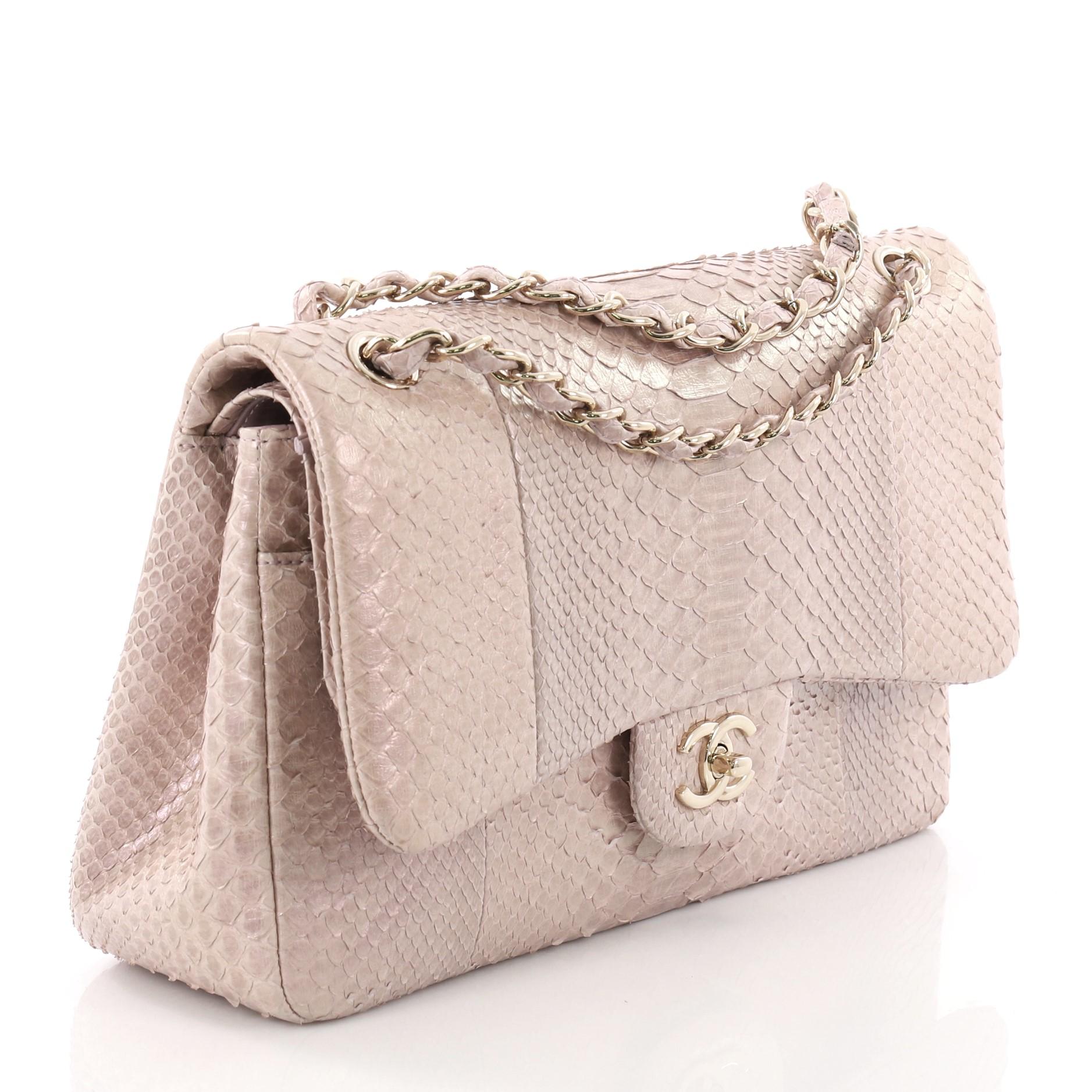 Beige Chanel Classic Double Flap Bag Python Jumbo
