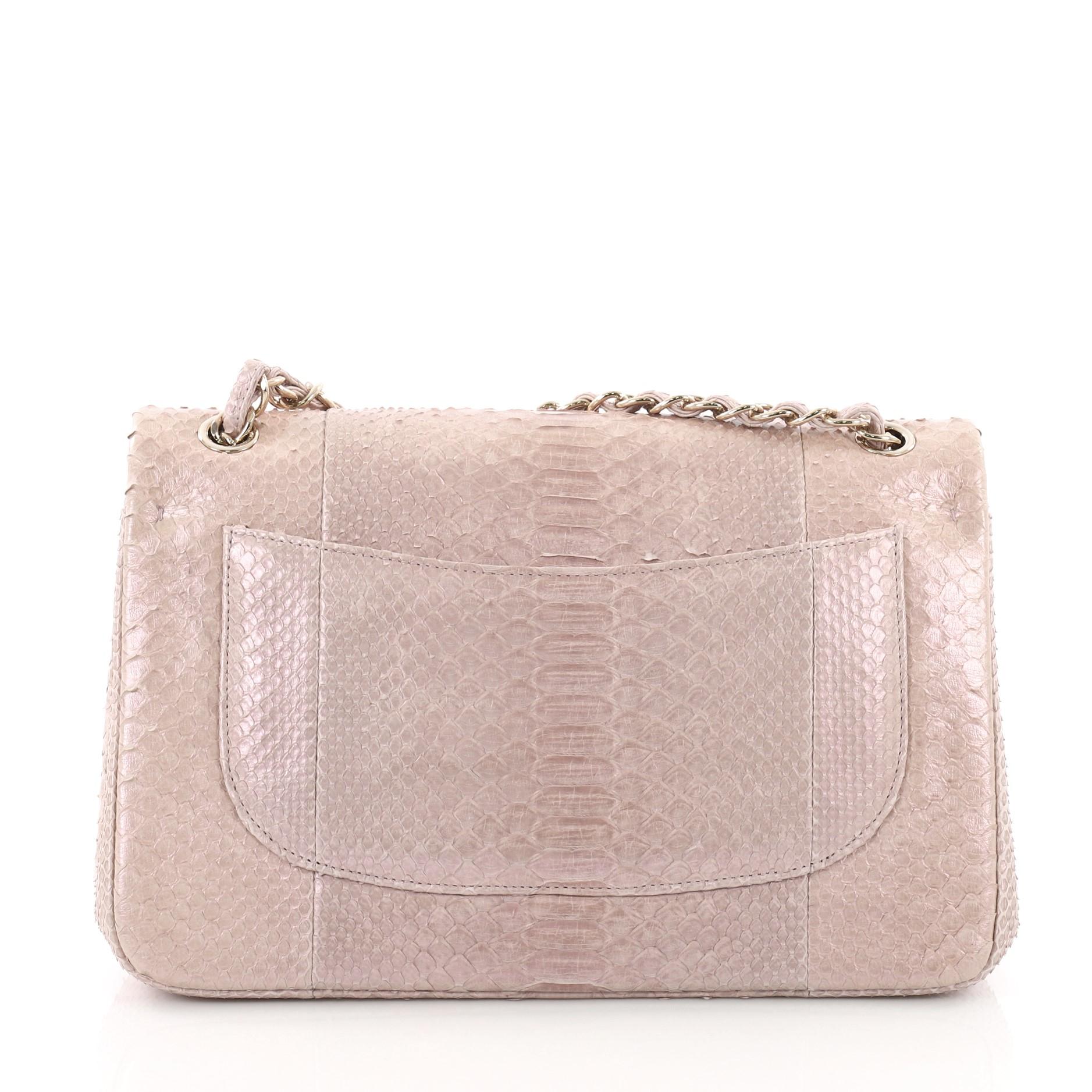 Chanel Classic Double Flap Bag Python Jumbo In Good Condition In NY, NY