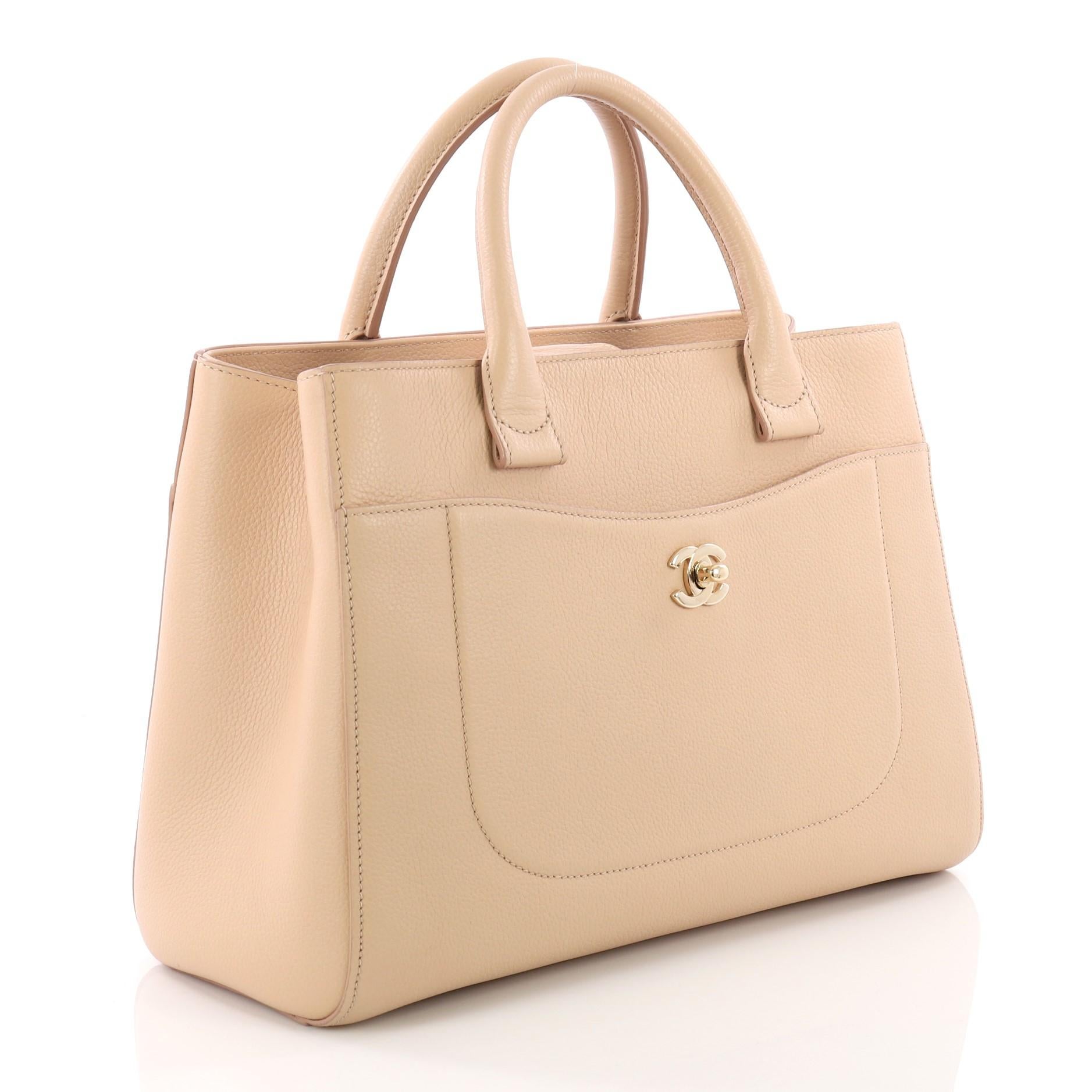 Beige Chanel Neo Executive Tote Grained Calfskin Small
