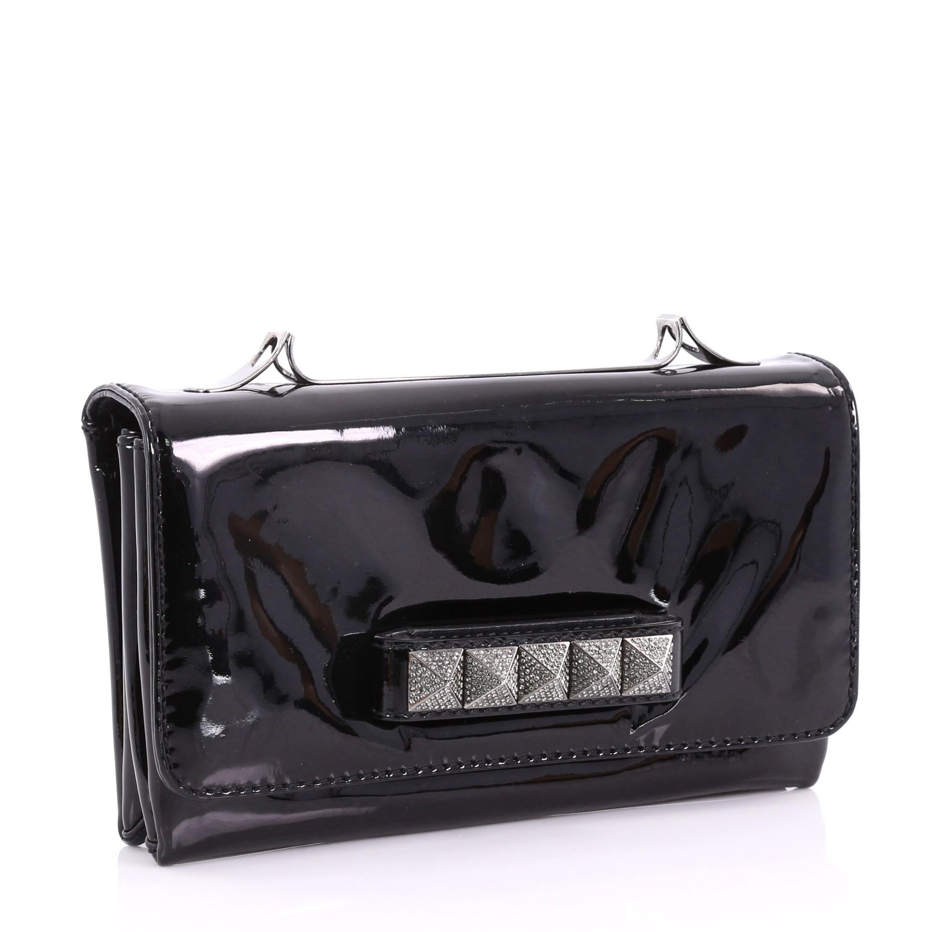 Black Valentino Va Va Voom Clutch Crystal Studs Patent Medium