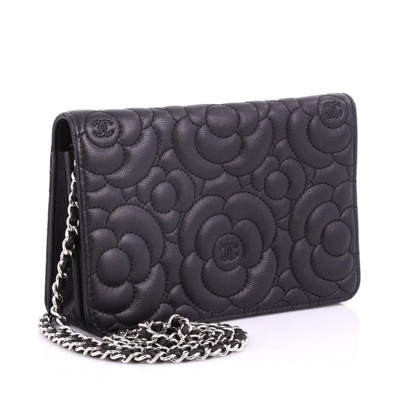 Black Chanel Wallet On Chain Camellia Caviar