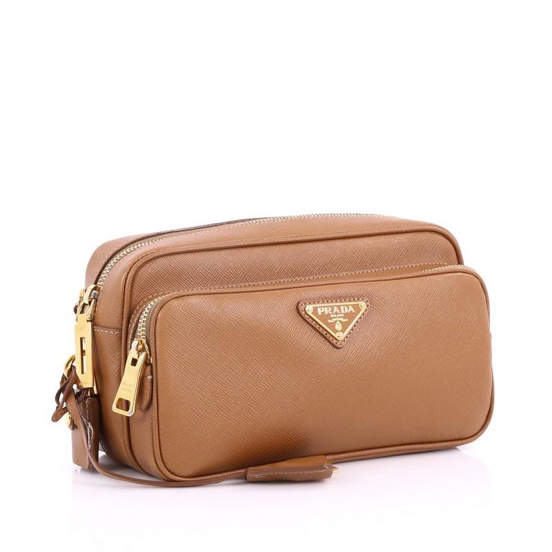 Brown Prada Front Pocket Crossbody Bag Saffiano Leather Small