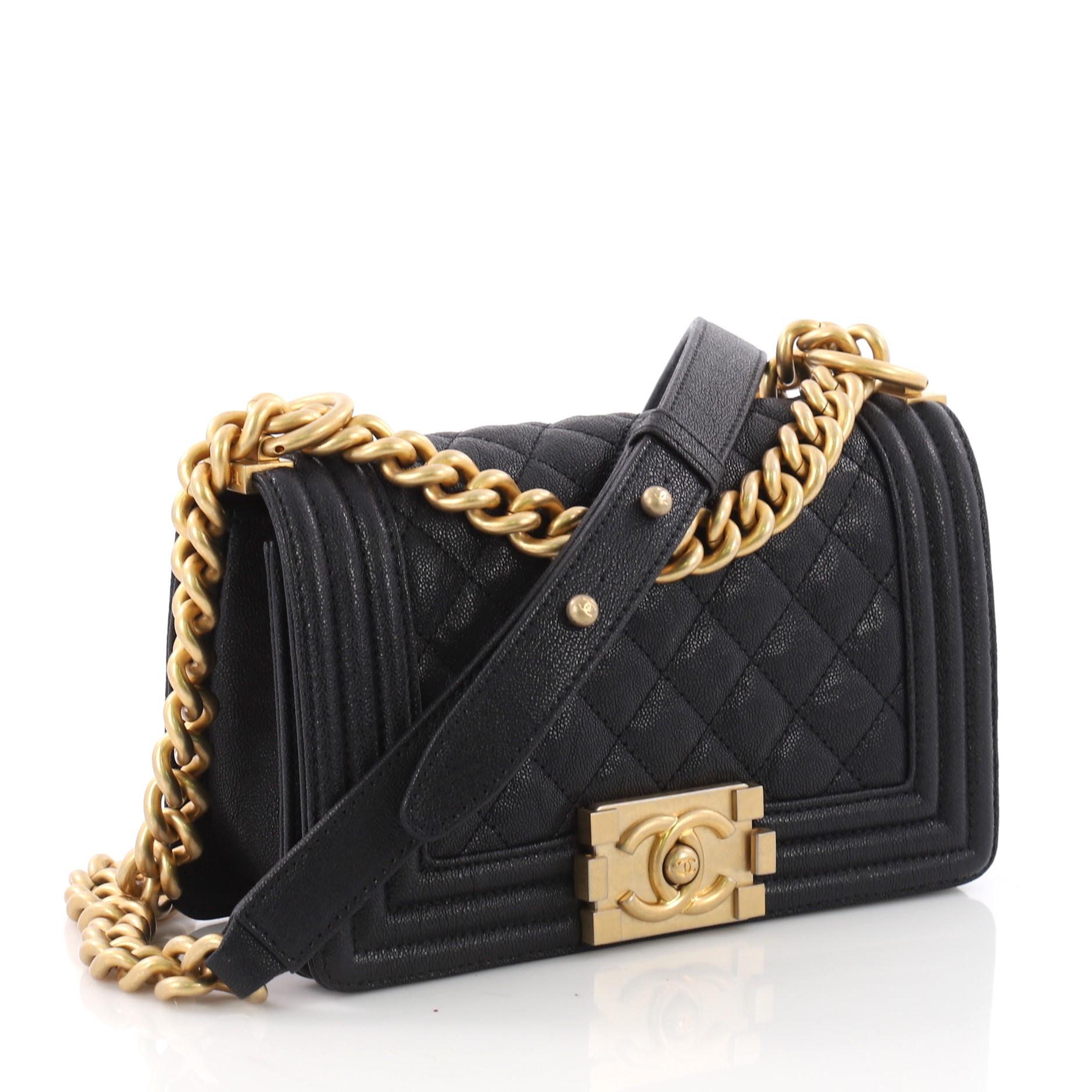 Black  Chanel Boy Flap Bag Quilted Caviar Small