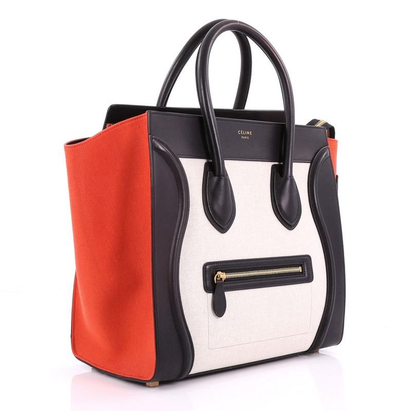 Black Celine Tricolor Luggage Handbag Canvas and Leather Mini