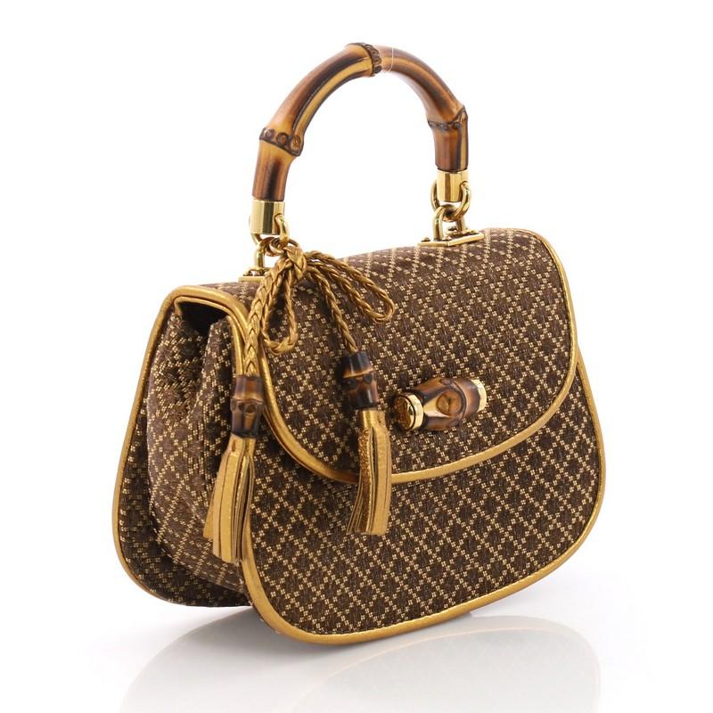Gucci New Bamboo Top Handle Bag Diamante Jacquard Mini In Good Condition In NY, NY