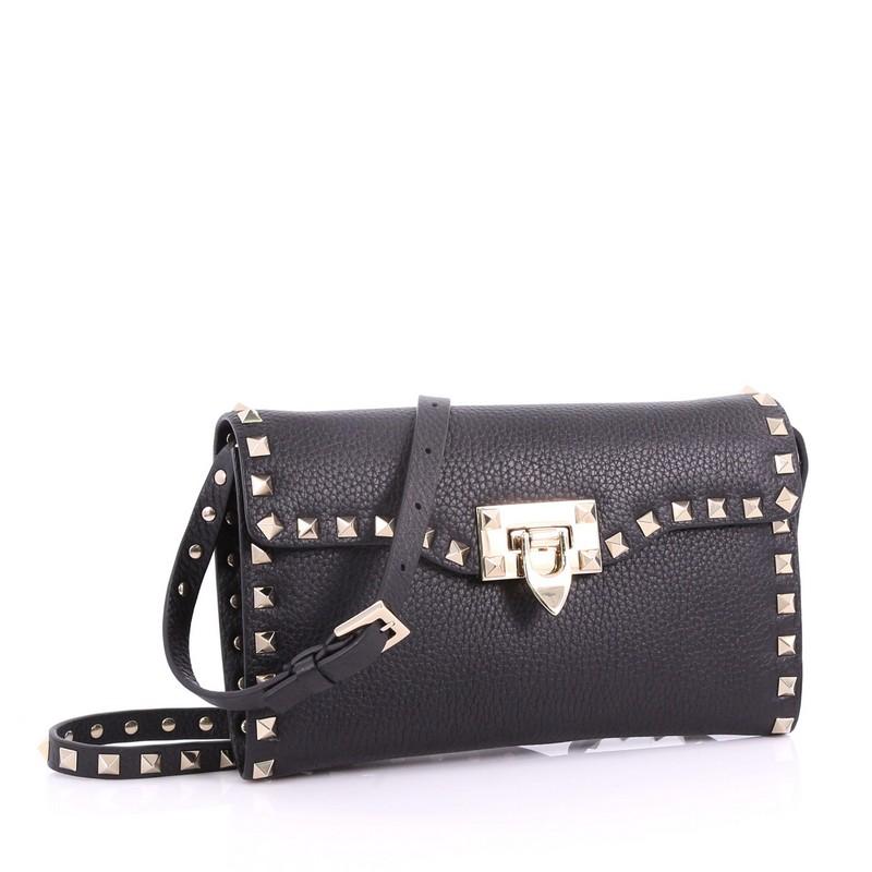 Black Valentino Rockstud Flip Lock Flap Bag Leather Small