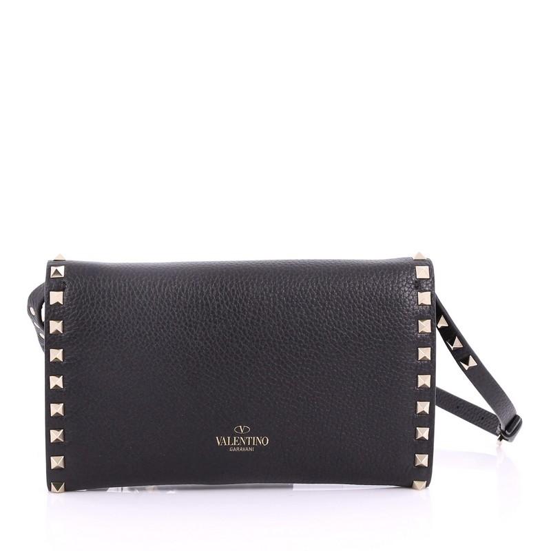 Valentino Rockstud Flip Lock Flap Bag Leather Small In Good Condition In NY, NY