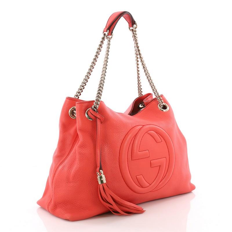Red Gucci Soho Chain Strap Shoulder Bag Leather Medium