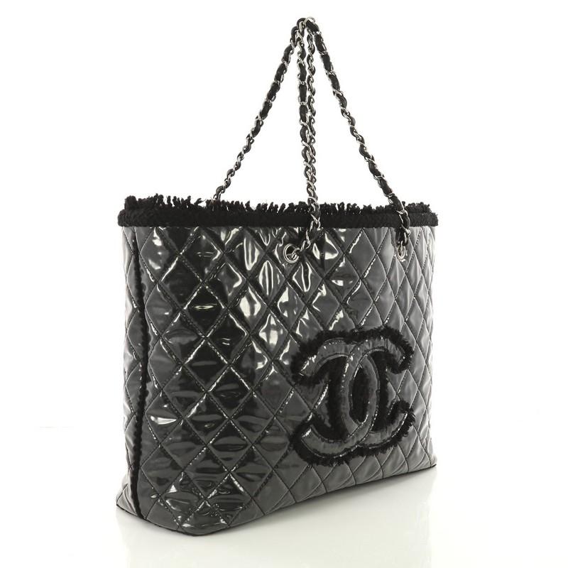 Black Chanel Funny Tweed Tote Quilted Vinyl Large