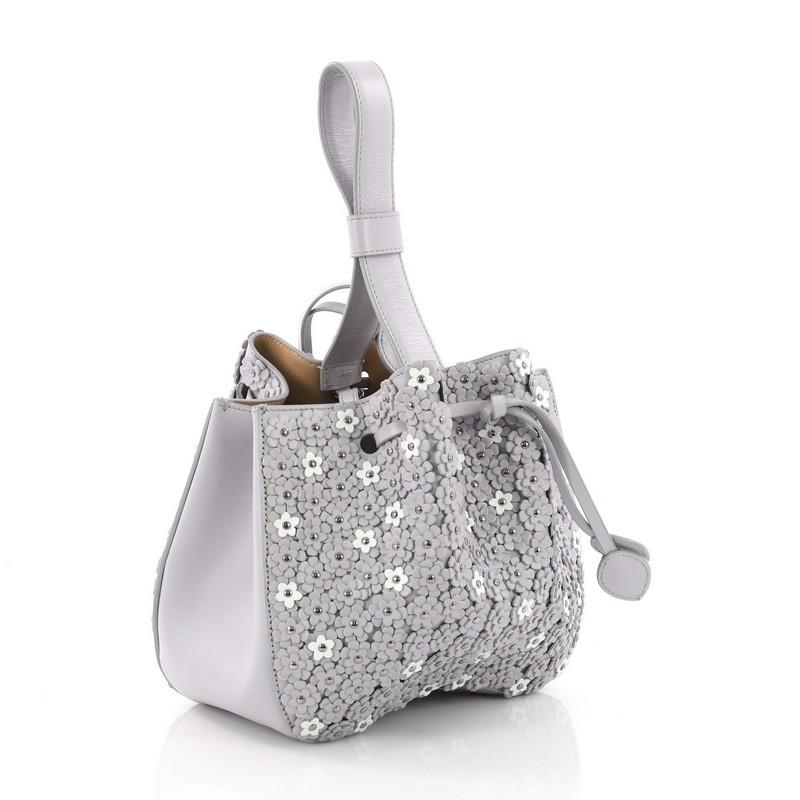 Gray Alaia Wristlet Bucket Bag Embellished Leather Small