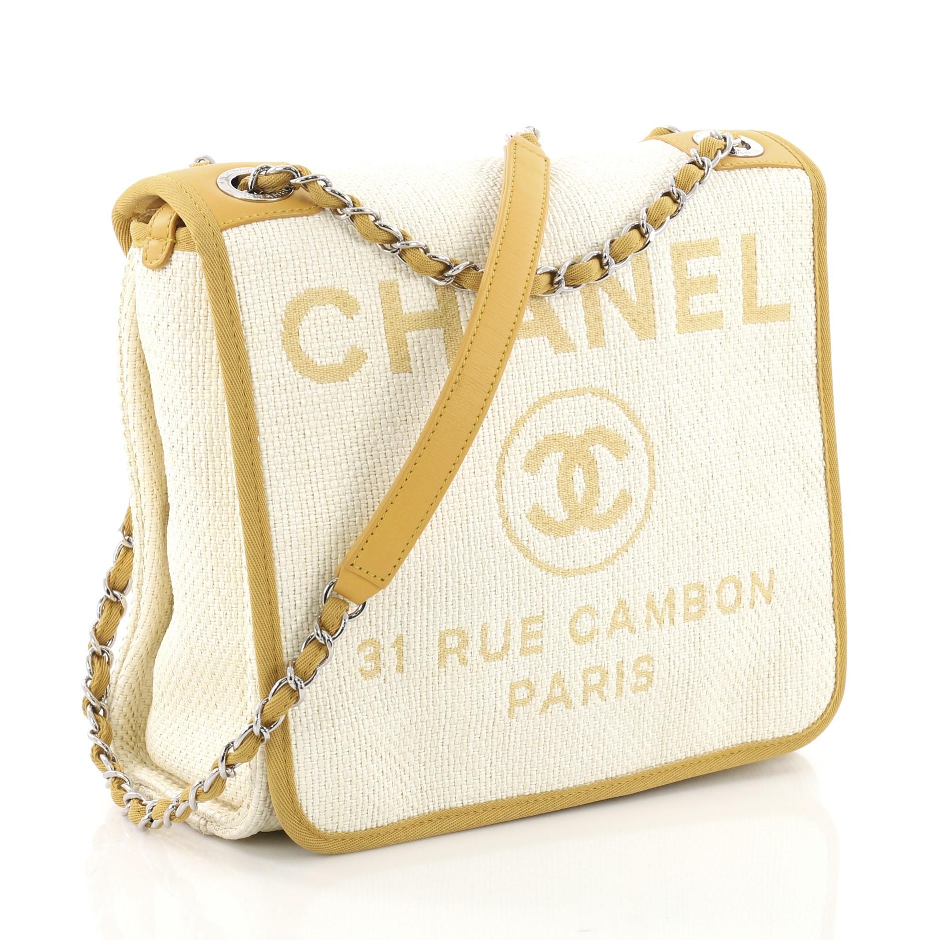 White Chanel Deauville Messenger Bag Raffia Small