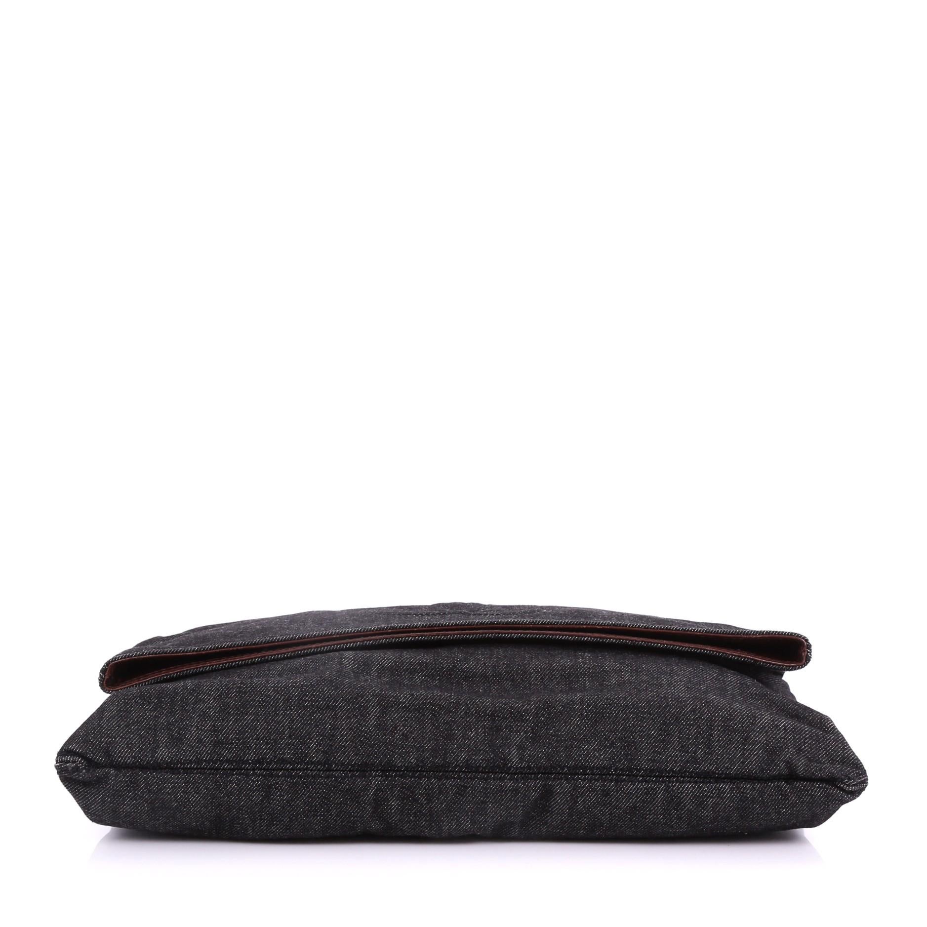 Black Chanel Vintage CC Fold Over Clutch Denim Large