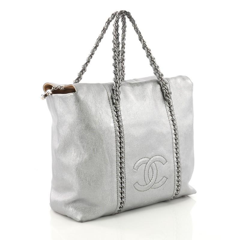 Gray Chanel Luxe Ligne ZIp Top Tote Calfskin Large